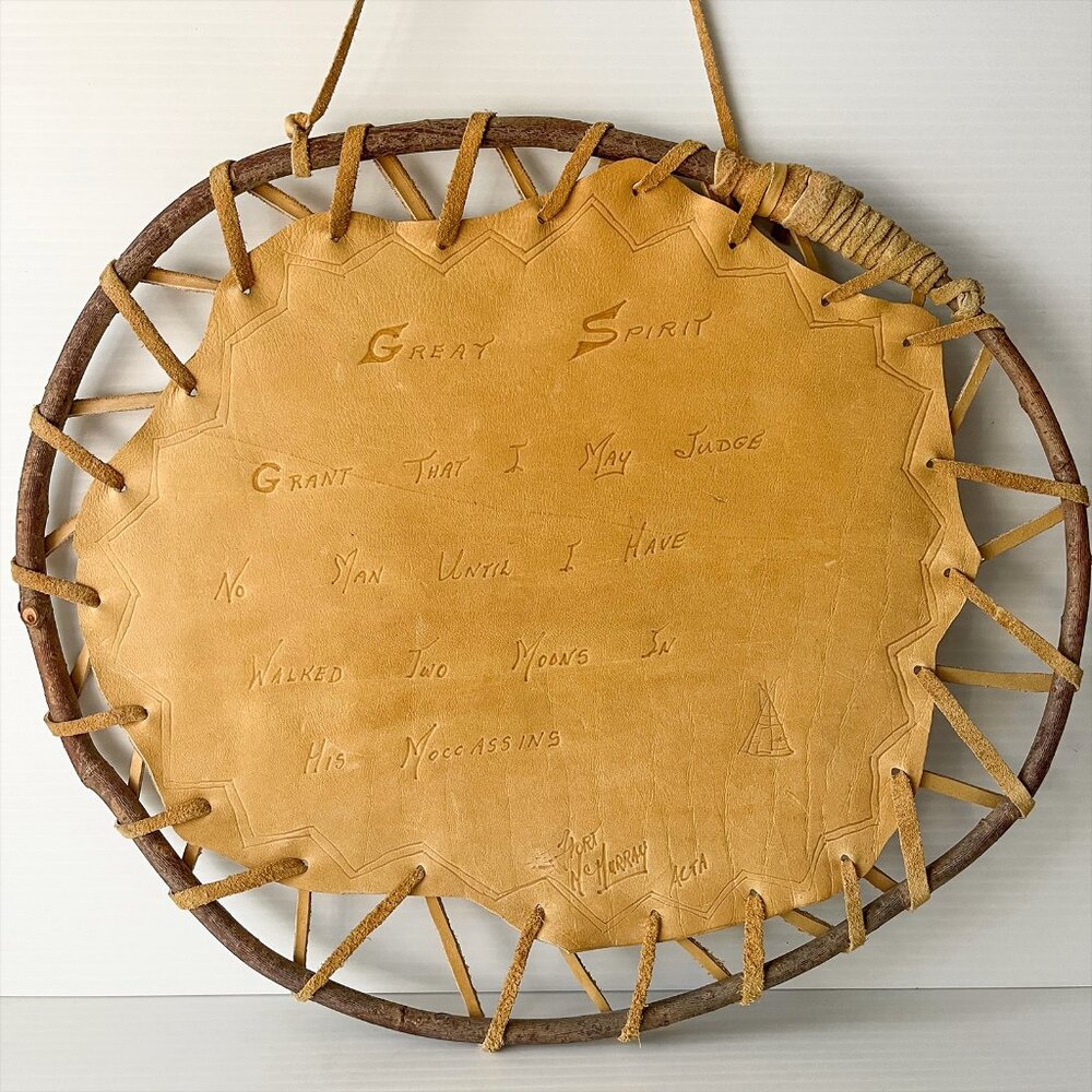 Leather Hide Wall Hanging Great Spirit Prayer Empathy Quote Rustic Branch Framed